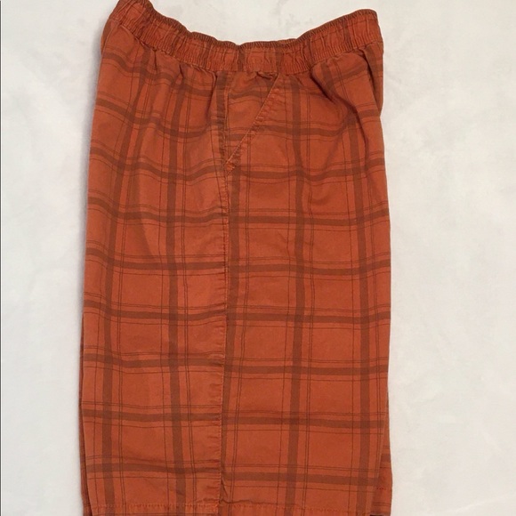 VINTAGE-CARGO SUPPLIES- Shorts orange plaid~YOUTH size XL - Picture 2 of 6